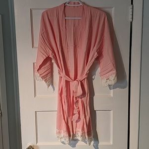 Peach Cotton Robes with Ivory Lace Trim